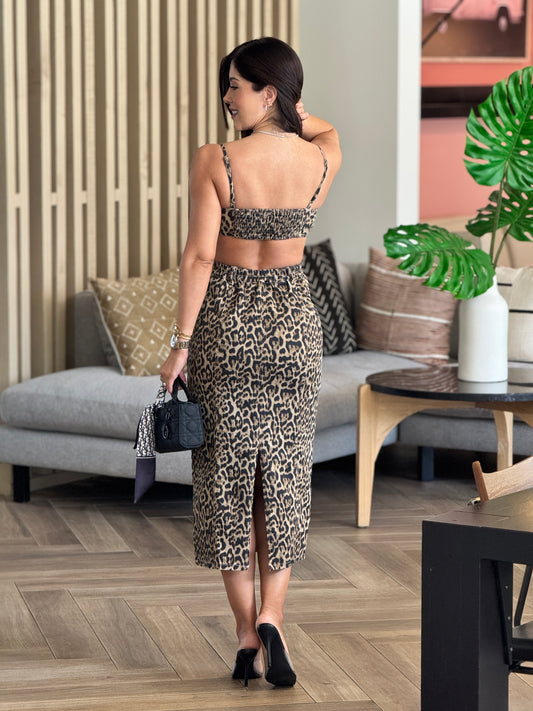 Carlota Leopard Print Denim Dress