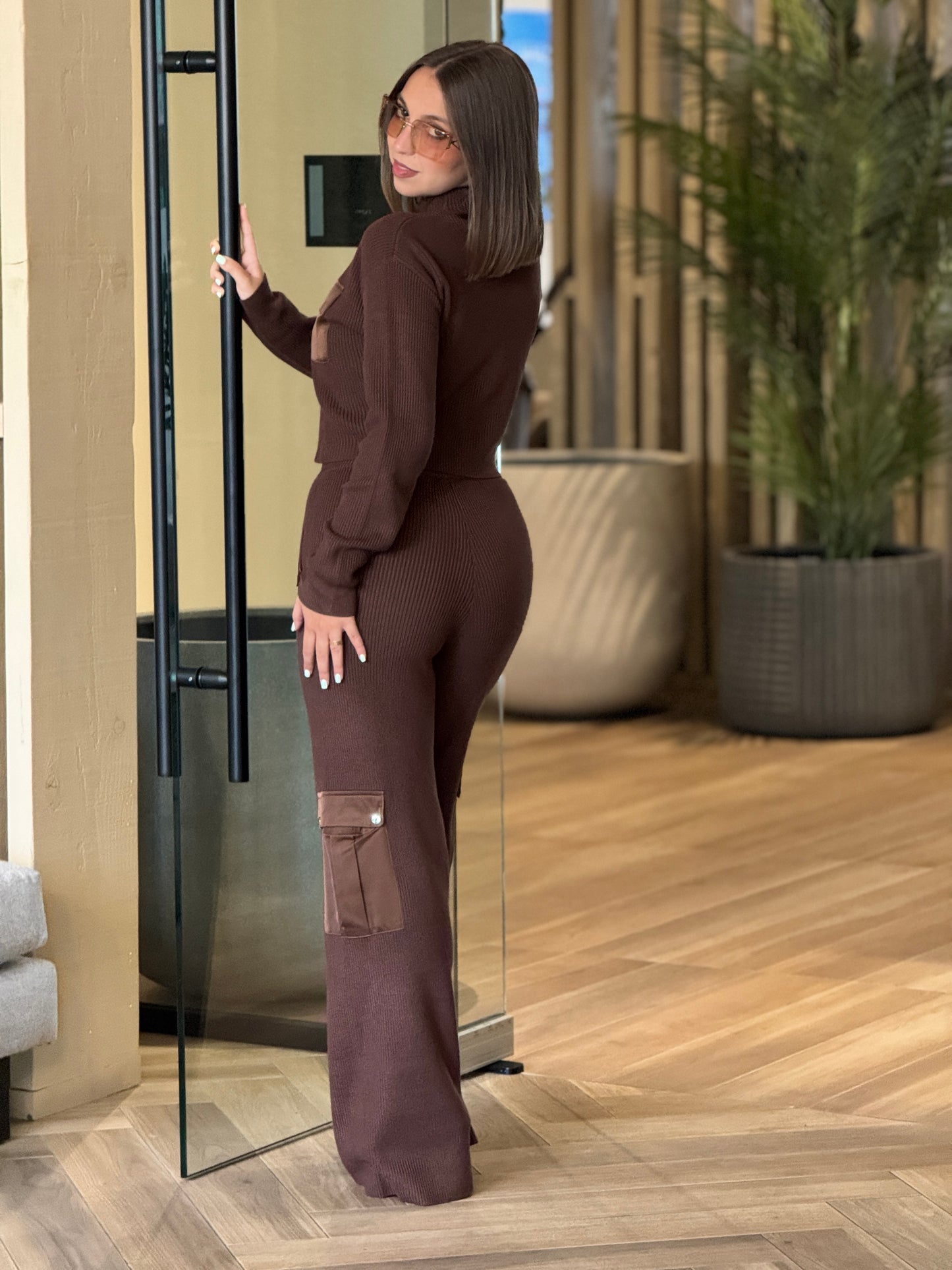 Rivera Brown Knitted/Satin Sport Set