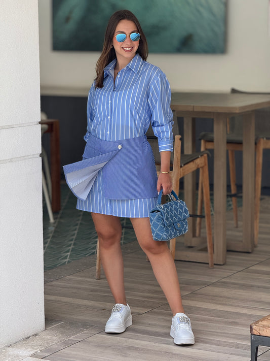 Larose Blue Lines Camisole+Skirt Set