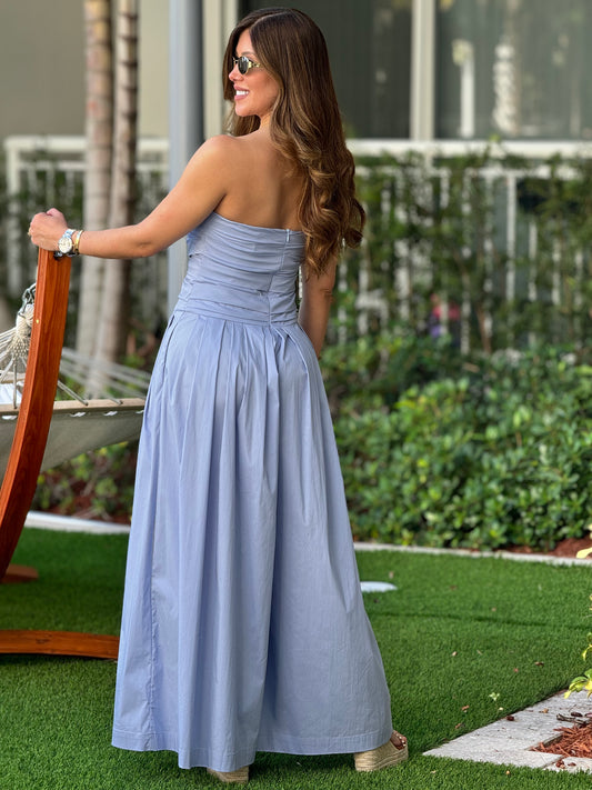 Erika Blue Strapless Jumpsuit