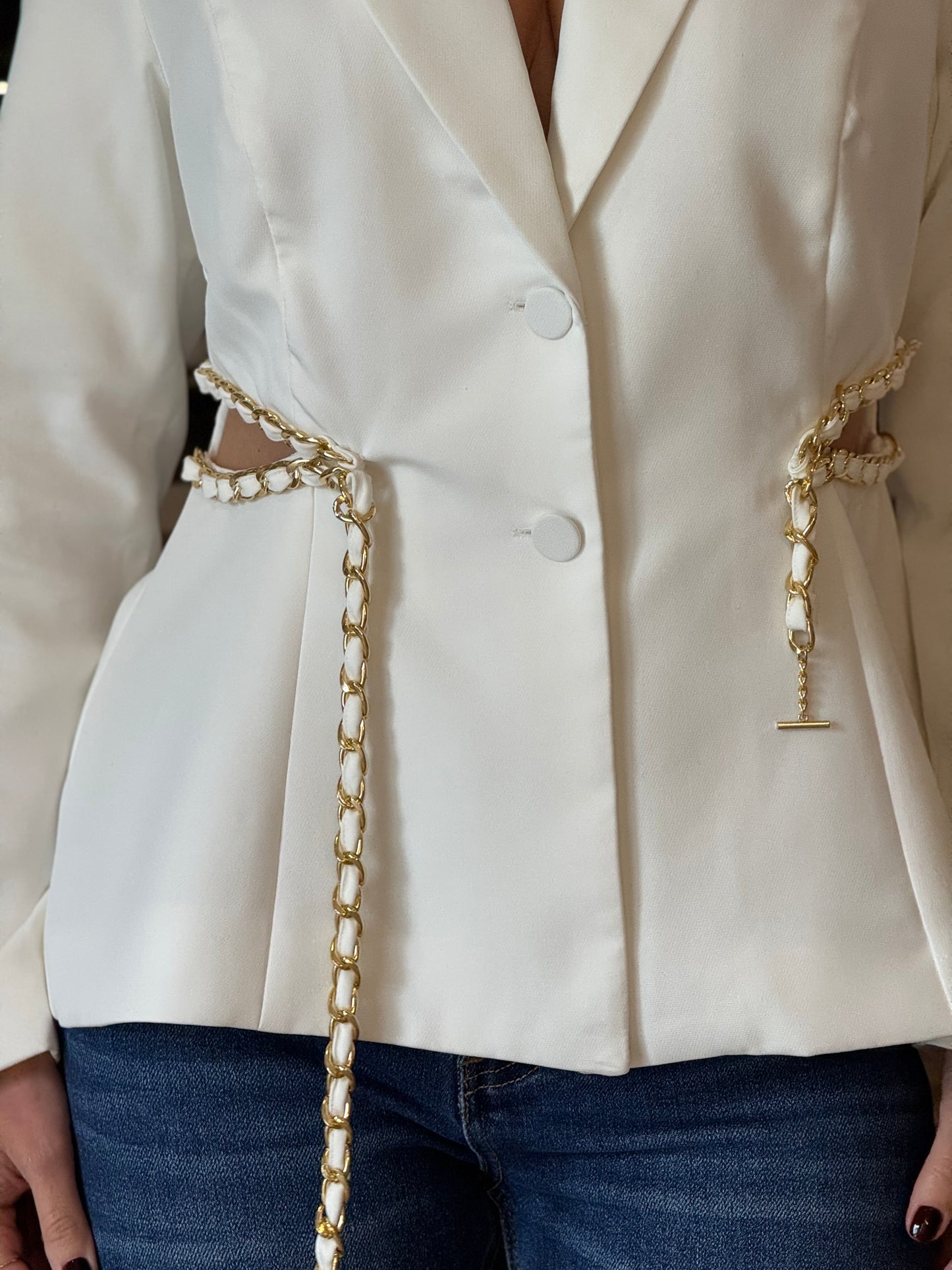 Angelica White Cutout Chains Blazer