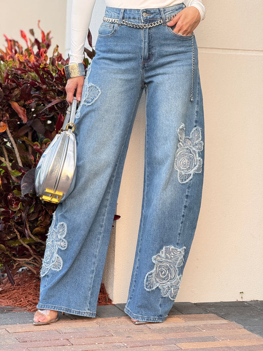 Muy Roses Denim Barrel Jeans