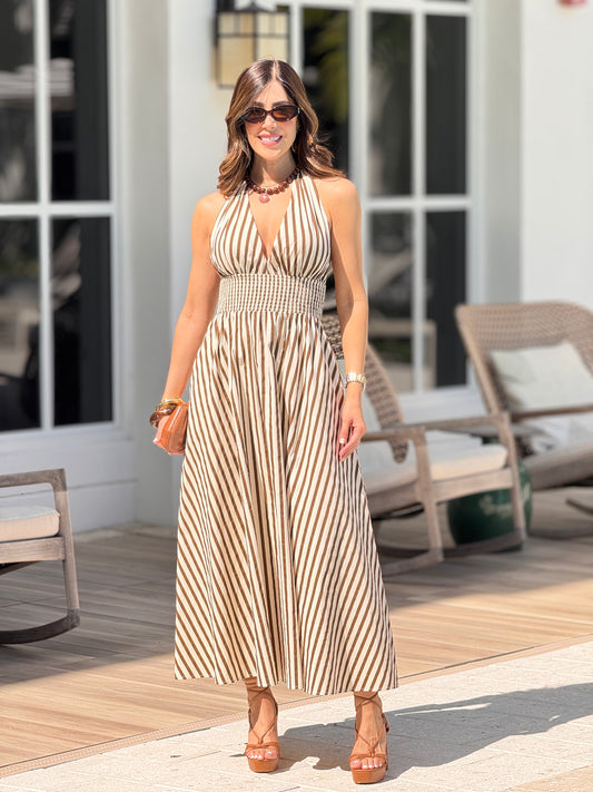 Freedom Brown Lines Midi Dress