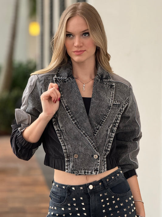 Cara Black Denim Jacket Top