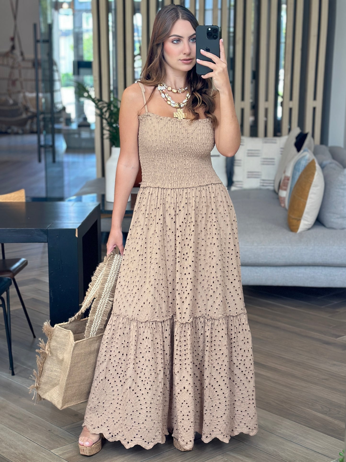 Valentina Beige Sangallo Dress