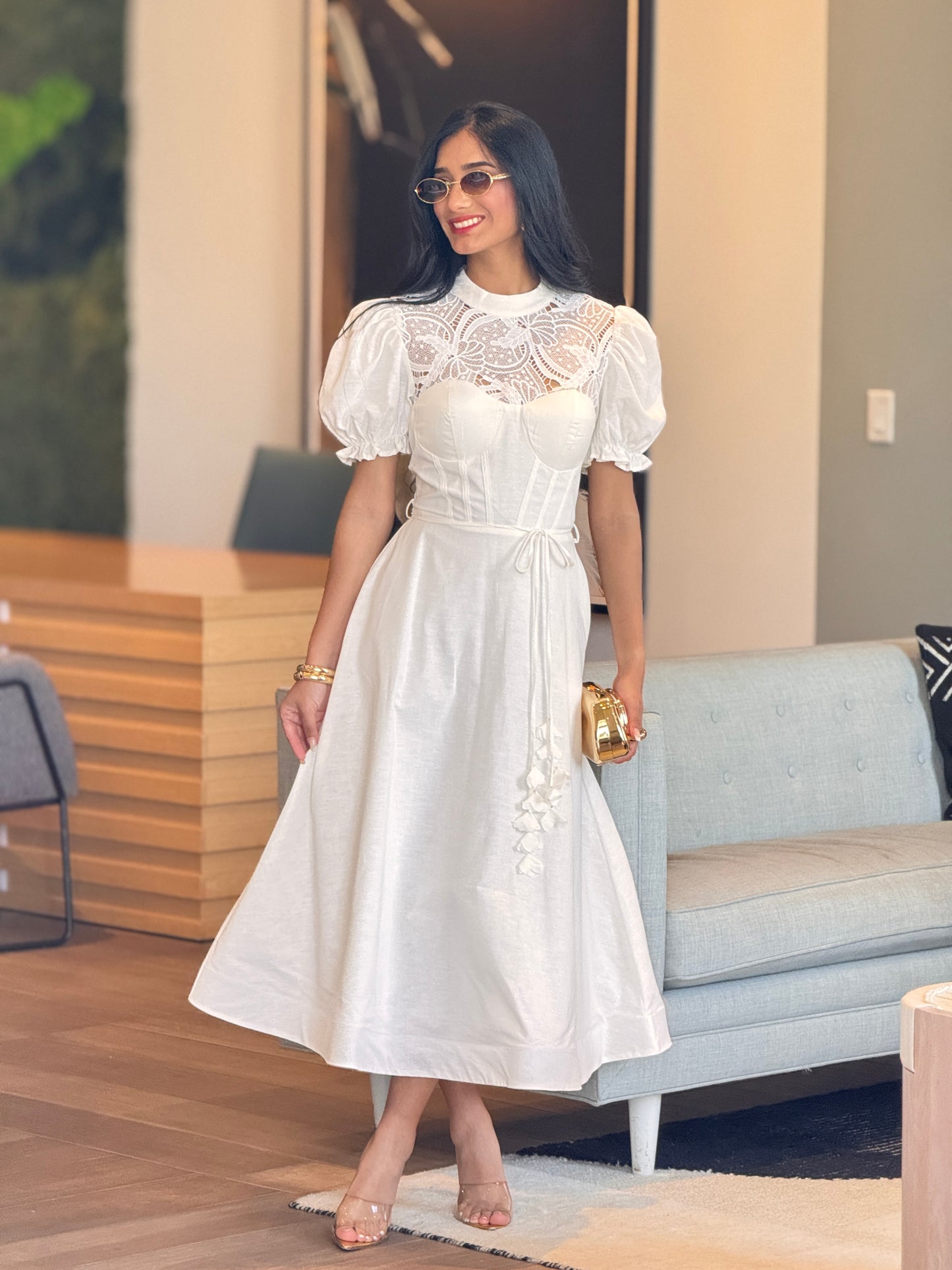Lucy White Torchon Puffy Dress