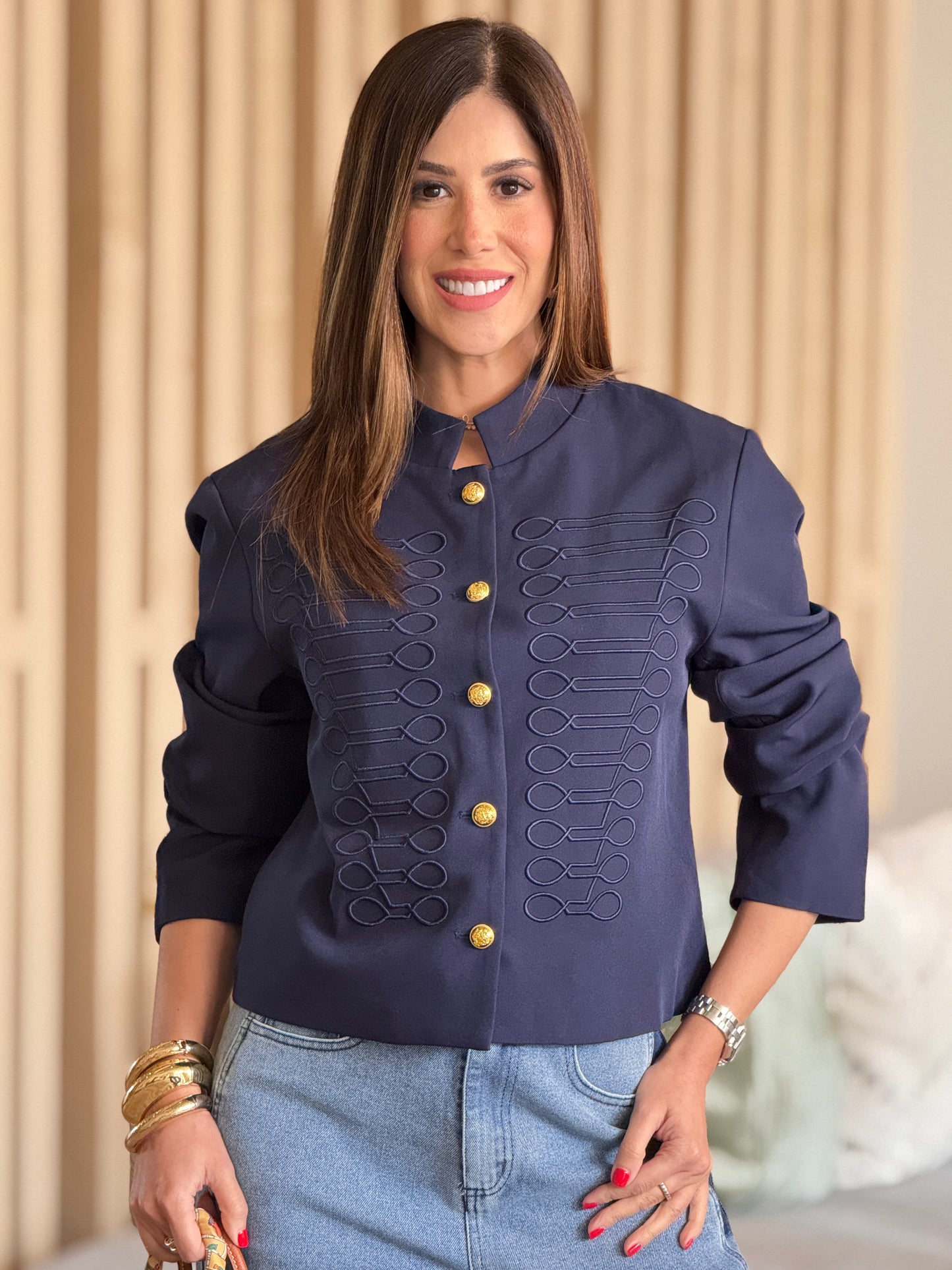 Napoleon Navy Embroidery Jacket Top