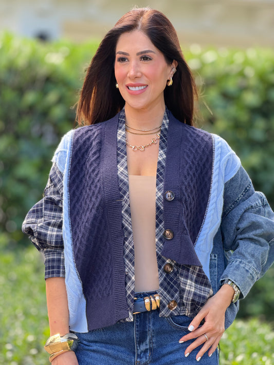 6661 Fp Navy Patchwork Cardigan Top