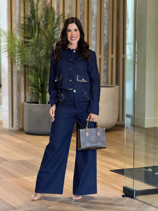 Stephanie Dark Denim/Brown Set