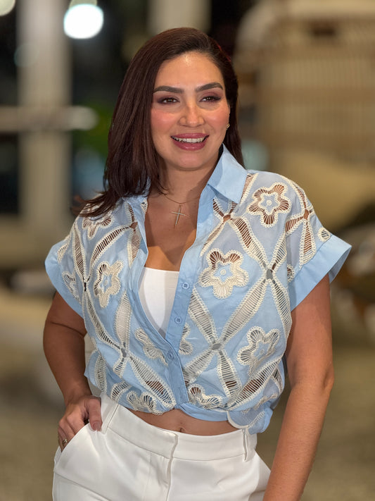 Pastel Blue Embroidery Shirt