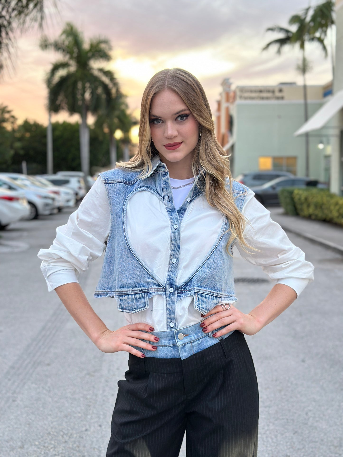 Crissa Denim Vest White Shirt