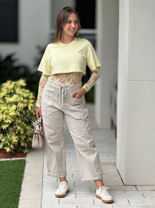 Risen Beige Barrel Jeans