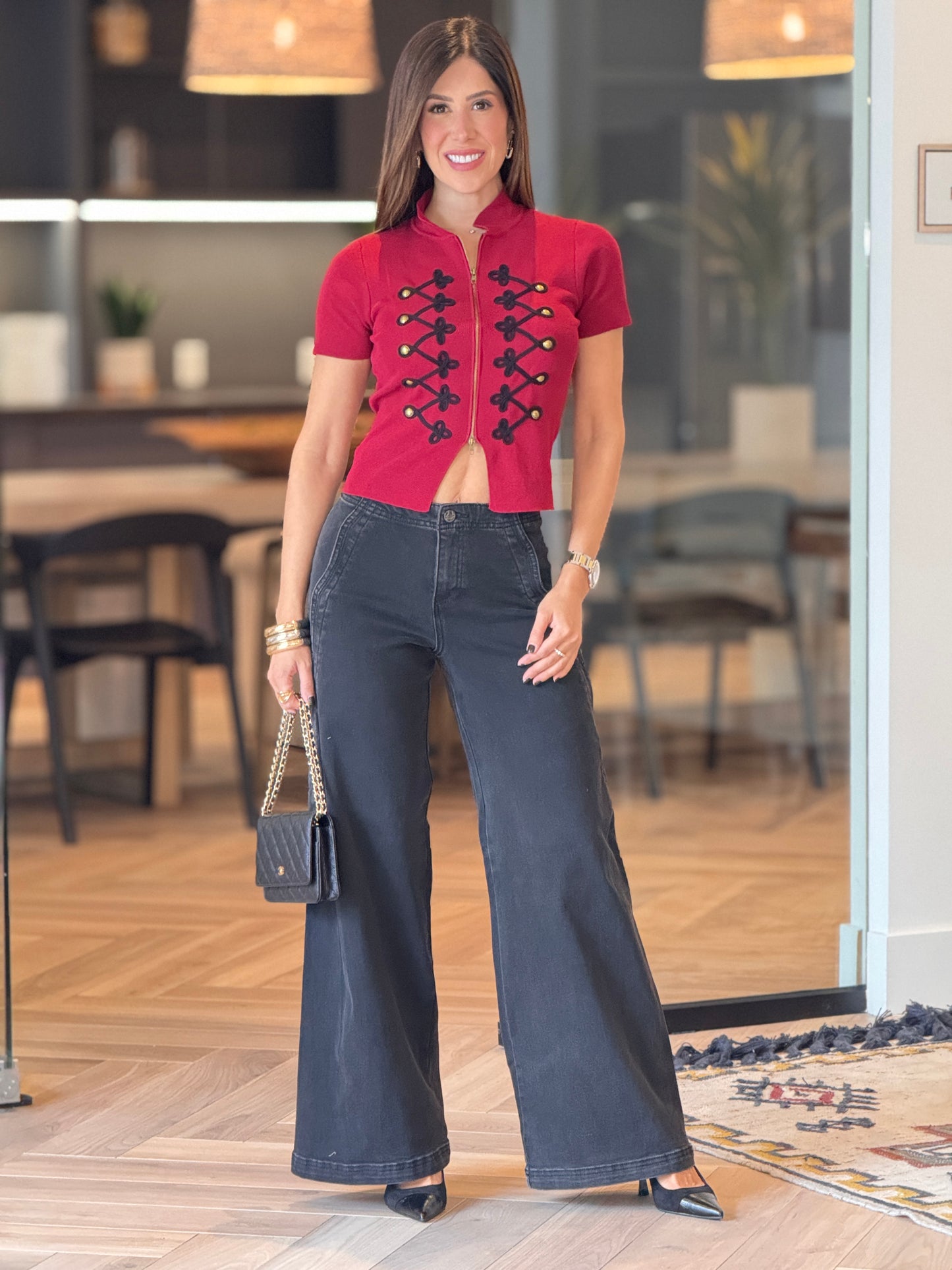 Risen Black Denim Wide Jeans
