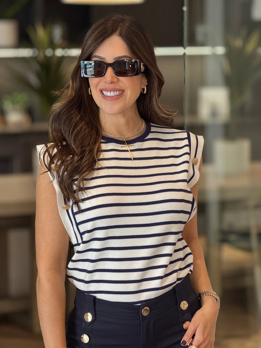 Strut Navy Lines Knitted Top
