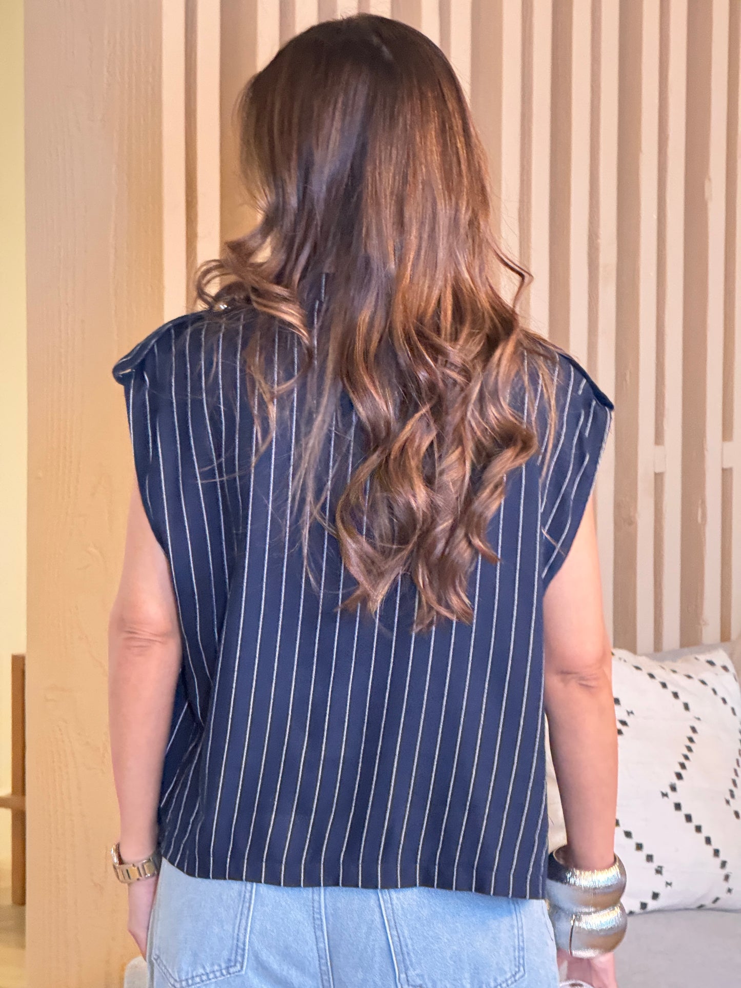 Napoleon Navy Linen Vest Top
