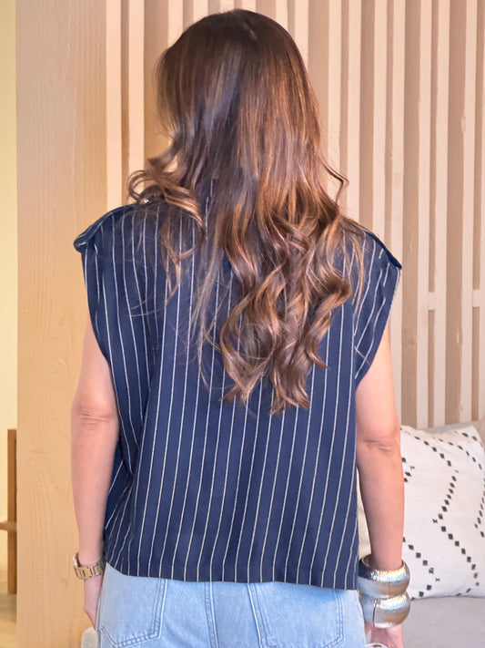 Napoleon Navy Linen Vest Top