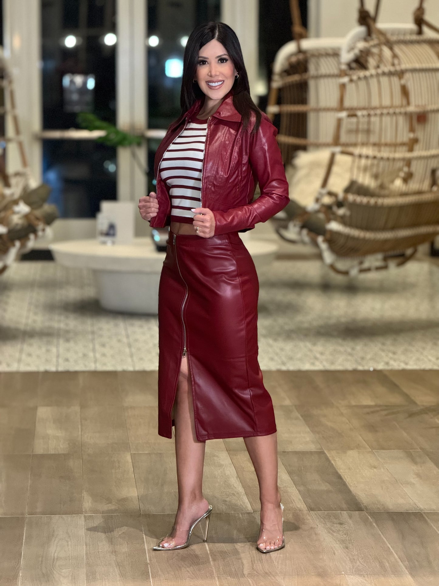 Angélica Burgundy Leather Skirt