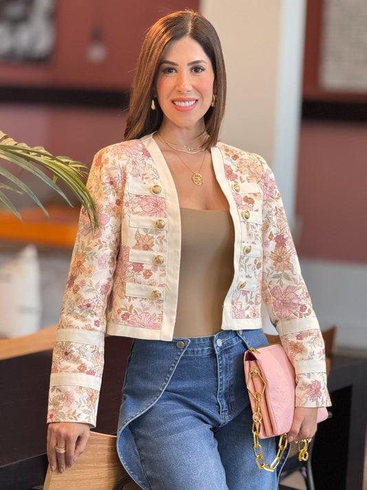 Lizzie Ivory Floral Vintage Jacket Top