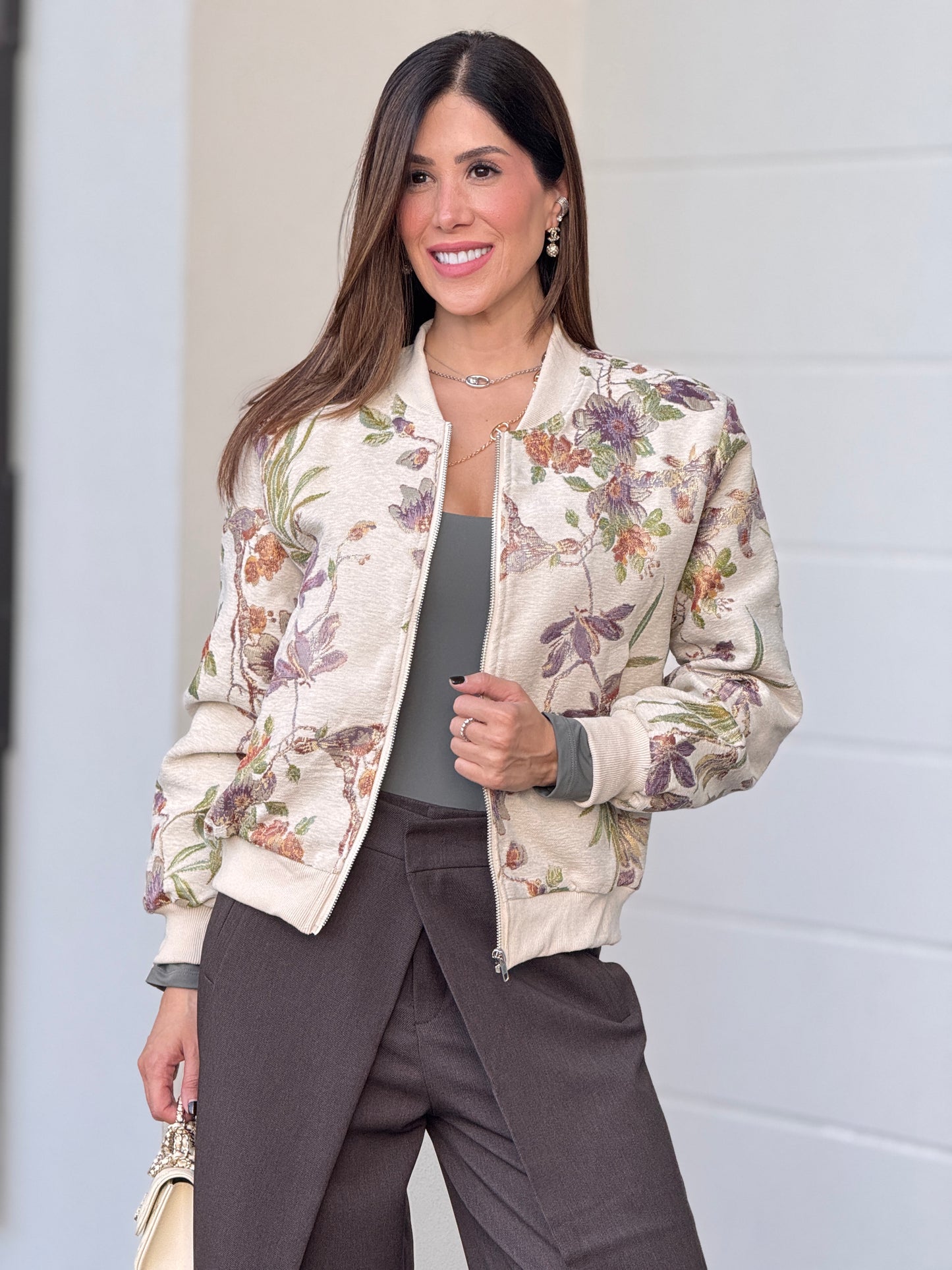 Massima Ivory Canvas Floral Jacket Top