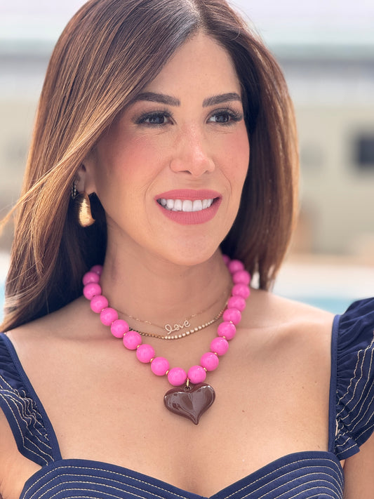 Necklace Pink/Brown Chunky
