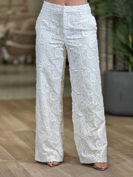 Luxury Embroidery Off White Pants