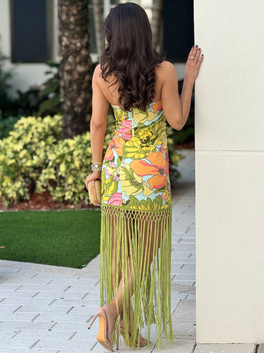 Danna Green/Multicolor Print Fringe Dress