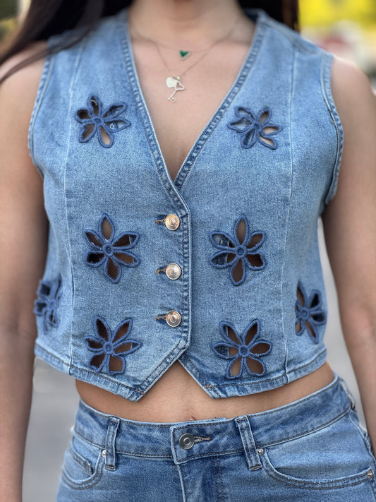 Gaia Flower Cutouts Denim Set
