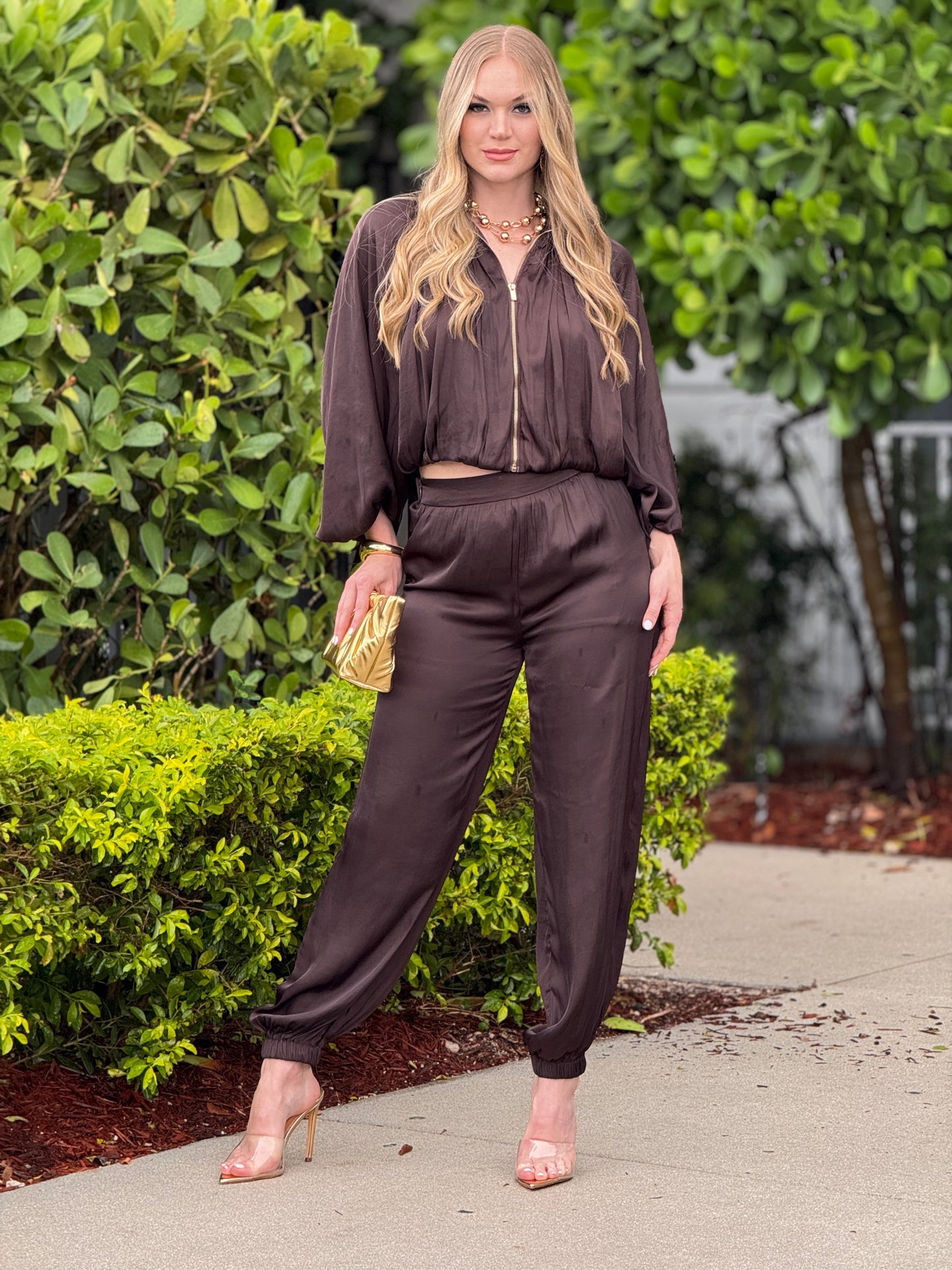 Espinelli Brown Satin Crinkled Set