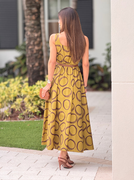 Italy Green Circles Print Dress