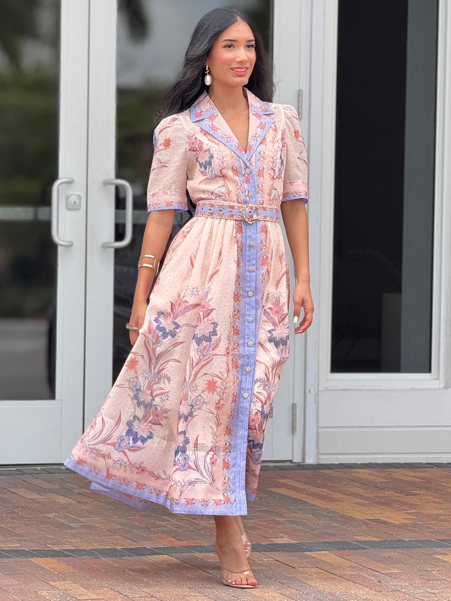 Gardenia Blue/Peach Print Dress