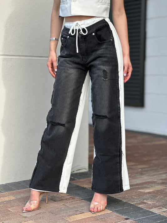 Karly White/Gray Denim Pants