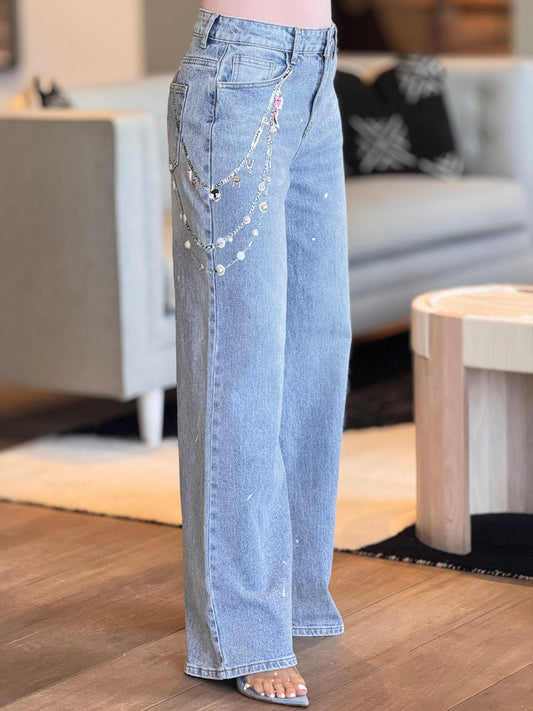 French Chain Draw Straight Jeans