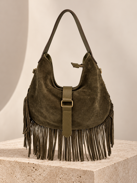 Italy Green Suede Fringe Bag