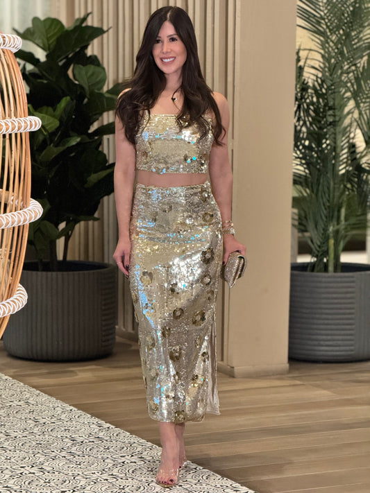 Angelica Gold Sequin Skirt Set Gala