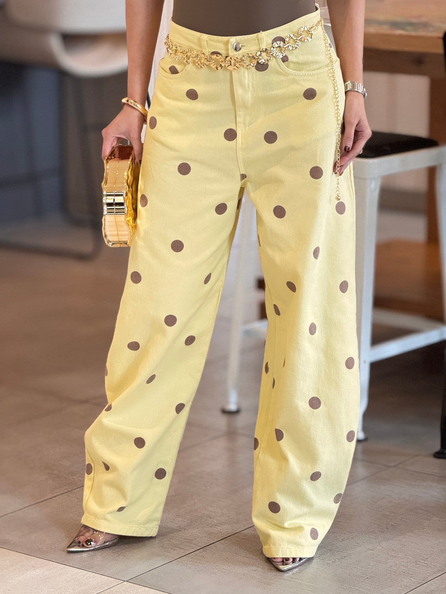 Lumina Yellow Polka Dots Barrel Jeans