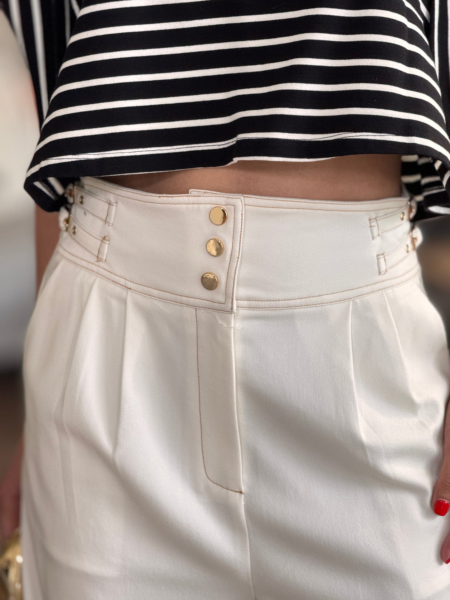 Voguish White Denim Waist Wide Jeans