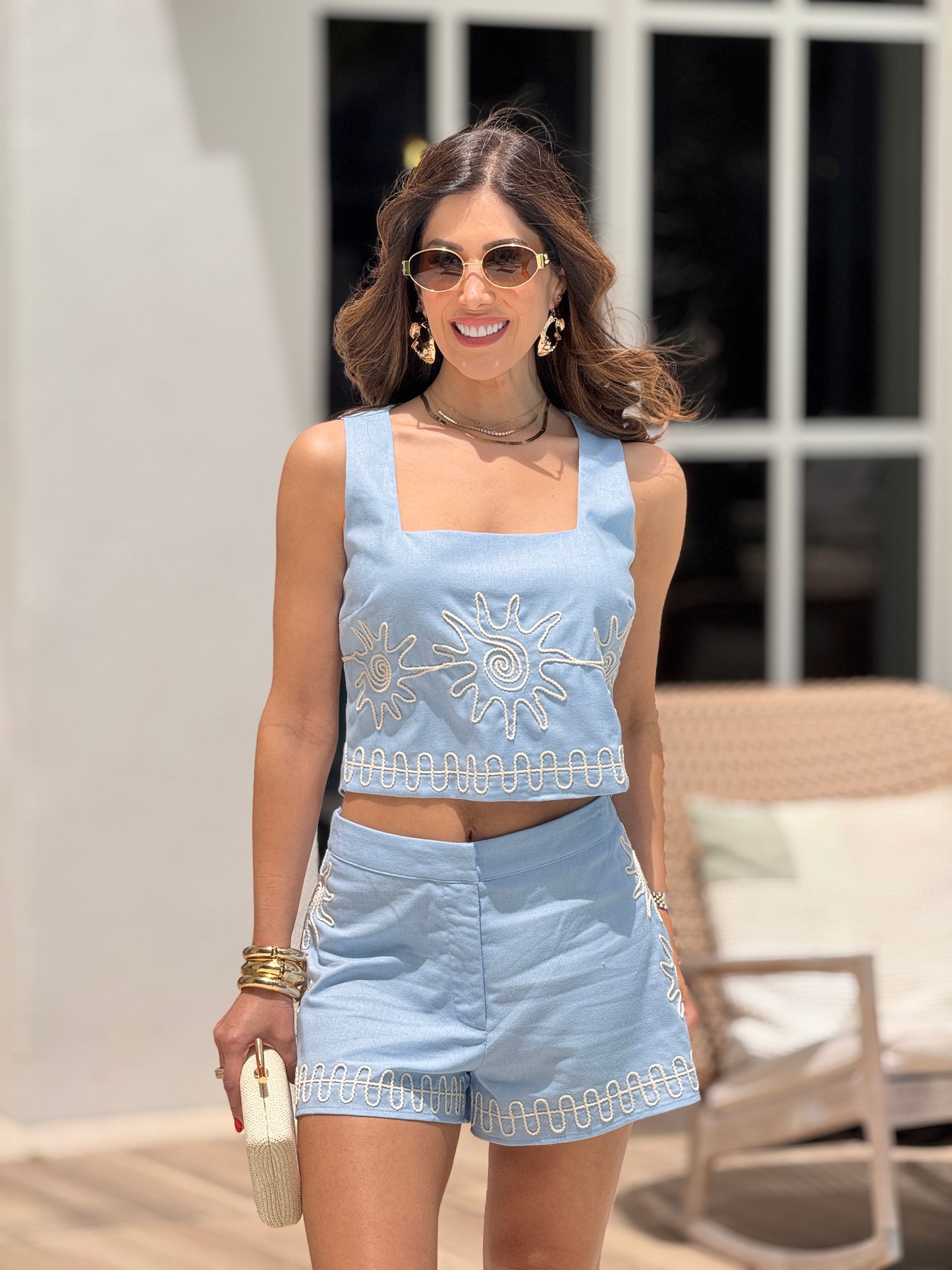 Milka Blue Sun Embroidery Short Set
