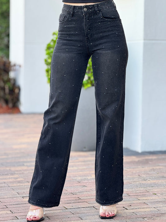 Hollywood Rhinestone Gray/Black Jeans