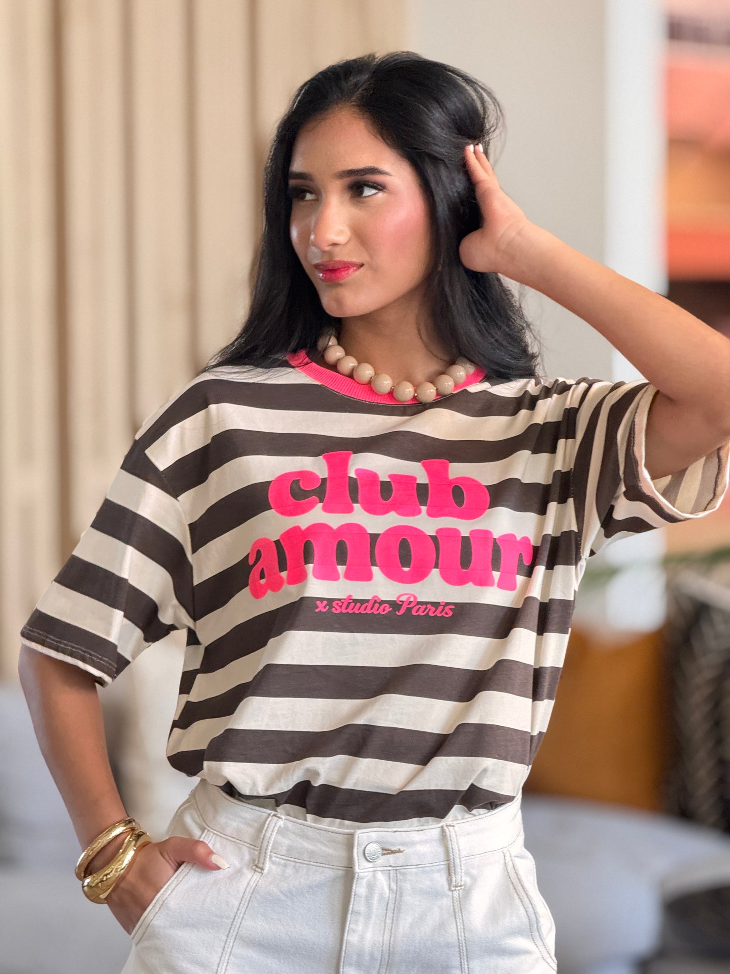 Club Amour Hot Pink/Brown Lines T-Shirt