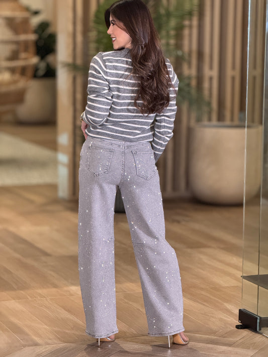 Nina Silver Denim Rhinestone Jeans