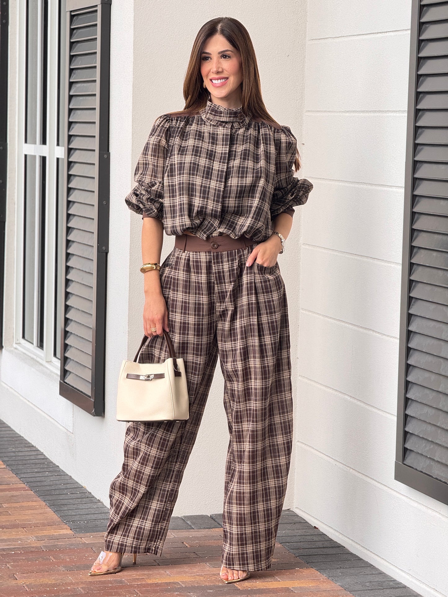 Tennie Brown Plaid Bomber Set