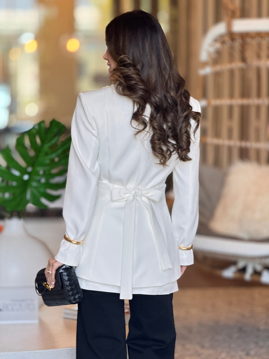 Atelier White Blazer Belt Luxe Top