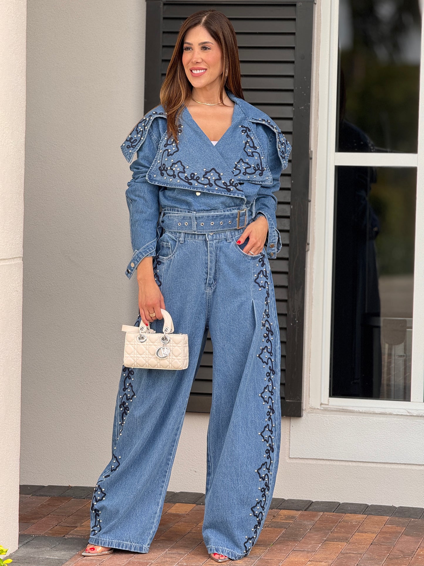 Perky Denim/Black Embroidery Remaches Set
