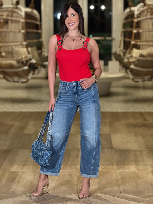 Angelica Red Buckle Bodysuit