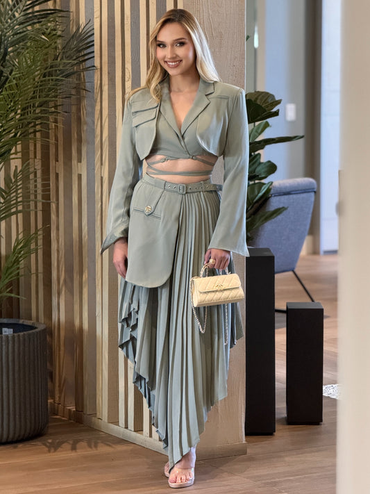 Liberty Green Pleated Skirt Set