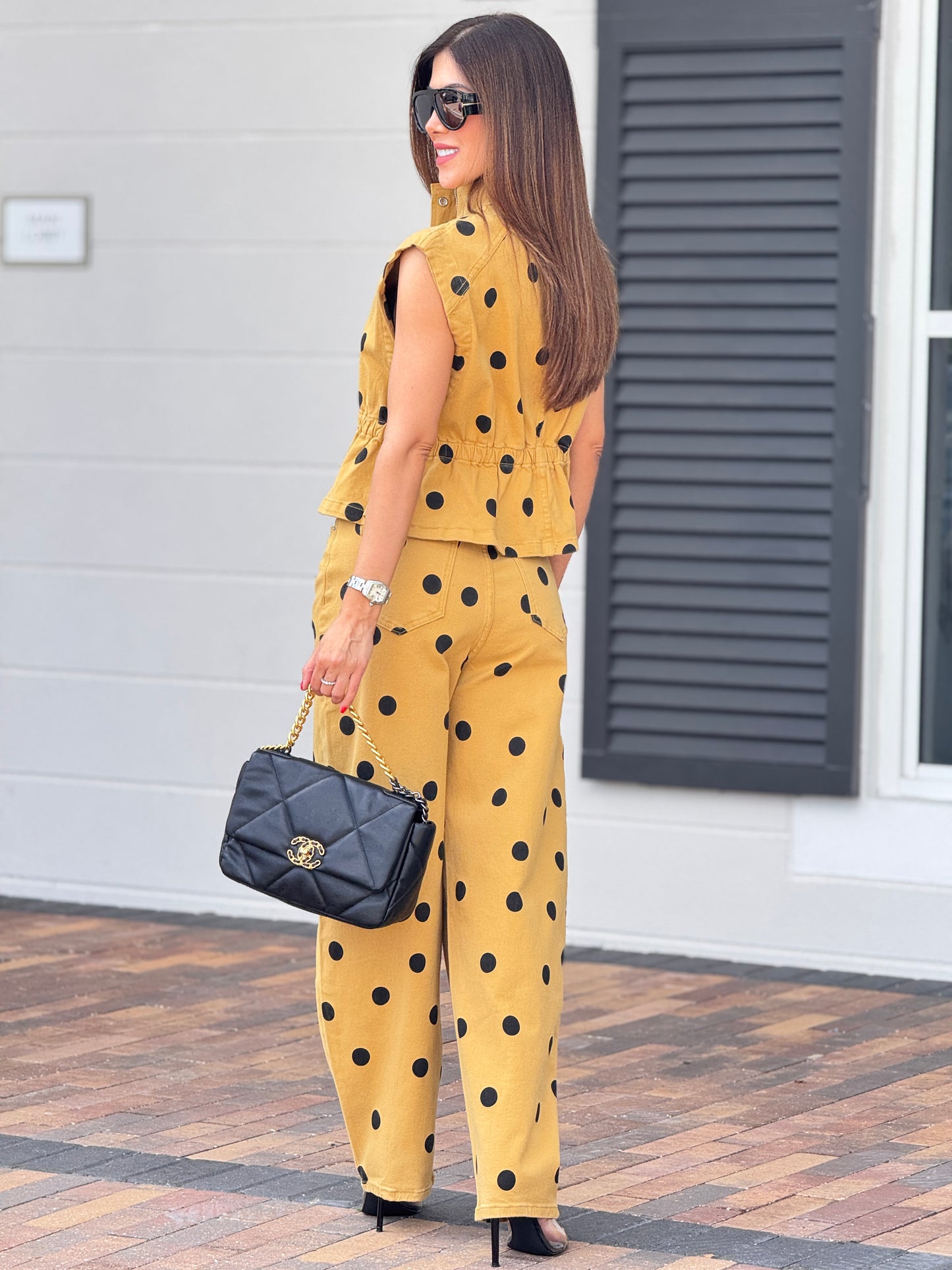 Perky Burnt Yellow Polka Dots Denim Set
