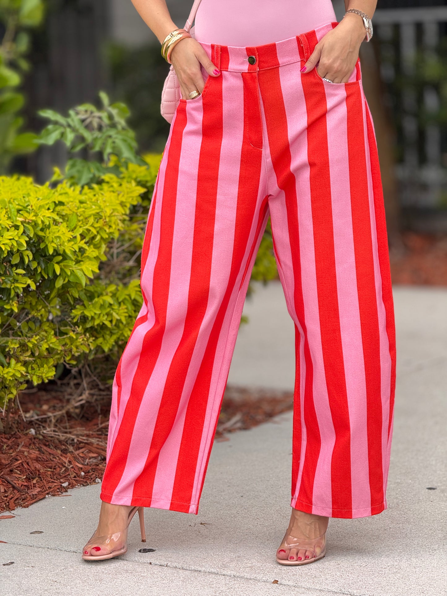 Nyla Pink/Orange Lines Barrel Jeans