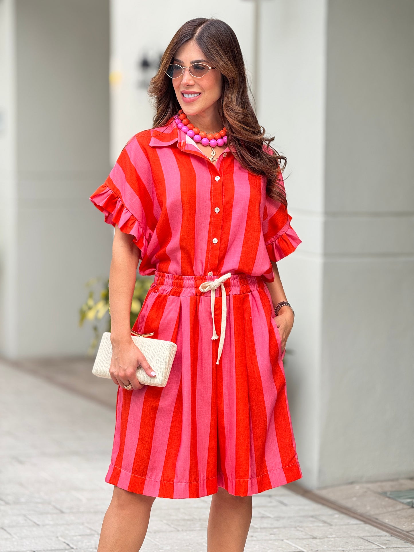 Italy Pink/Orange Ruffle Linen Lines Set
