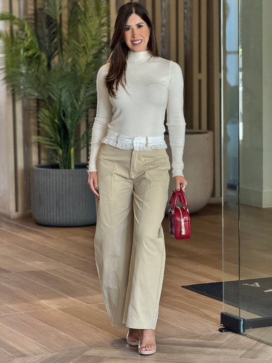 Kelsi Beige/White Lace Waist Pants
