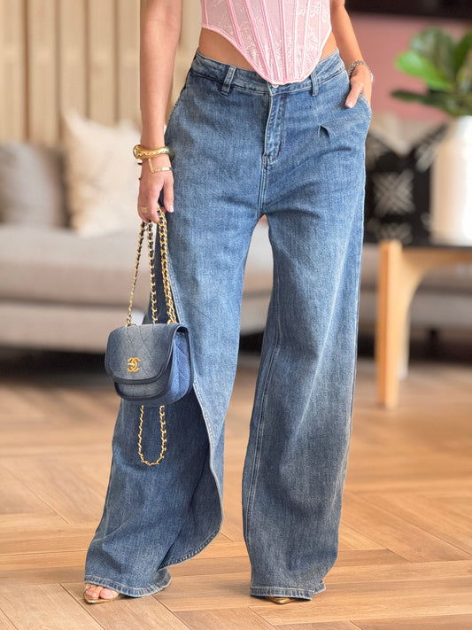 Dory Dark Denim Ruffle Barrel Jeans